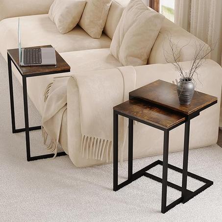 اني فيش طاولة جانبية مع رف تخزين ليلية رفيعة لغرفة المعيشة الدراسة غرفة النوم بني دائري