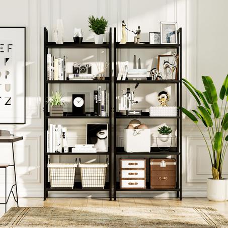 شولوفس رف كتب من 5 طبقات منظم تخزين خزانة للمنزل والمكتب وحدة رفوف قائمة بذاتها لغرفة النوم عرض باطار معدني المعيشة