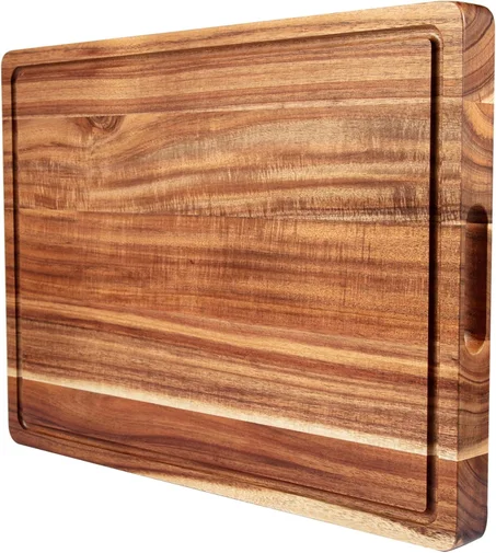 Tabla de cortar de madera de acacia grande de 20 pulgadas y 1,5 pulgadas de grosor, reversible, para cocina, charcutería y queso con ranuras profundas.