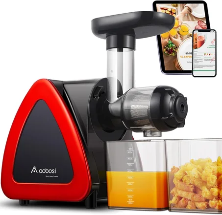 Exprimidor lento de masticación lenta Aobosi, exprimidor de prensado en frío con función inversa, motor silencioso, alto rendimiento de jugo, con jarra y cepillo para limpieza.