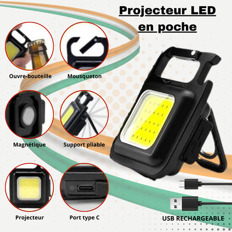 Projecteur LED en Poche - Mini Lampe Torche Multifonction