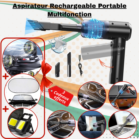 Pack Pratique Complet : Aspirateur Rechargeable Portable Multifonction + 3 Cadeaux Essentiels !