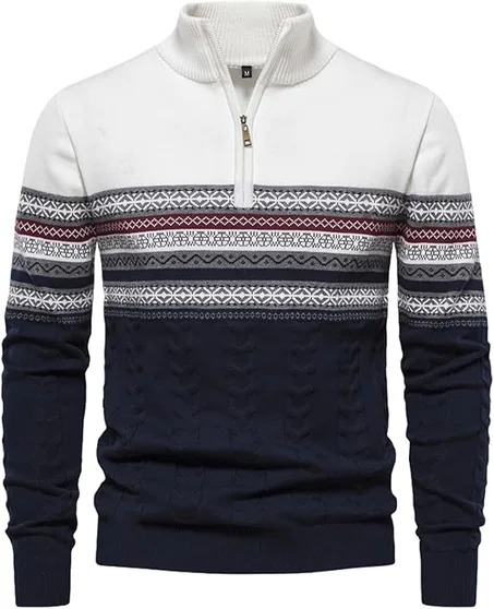 سويتشيرت رجالي دافئ بزخارف عرقية لخريف وشتاء
