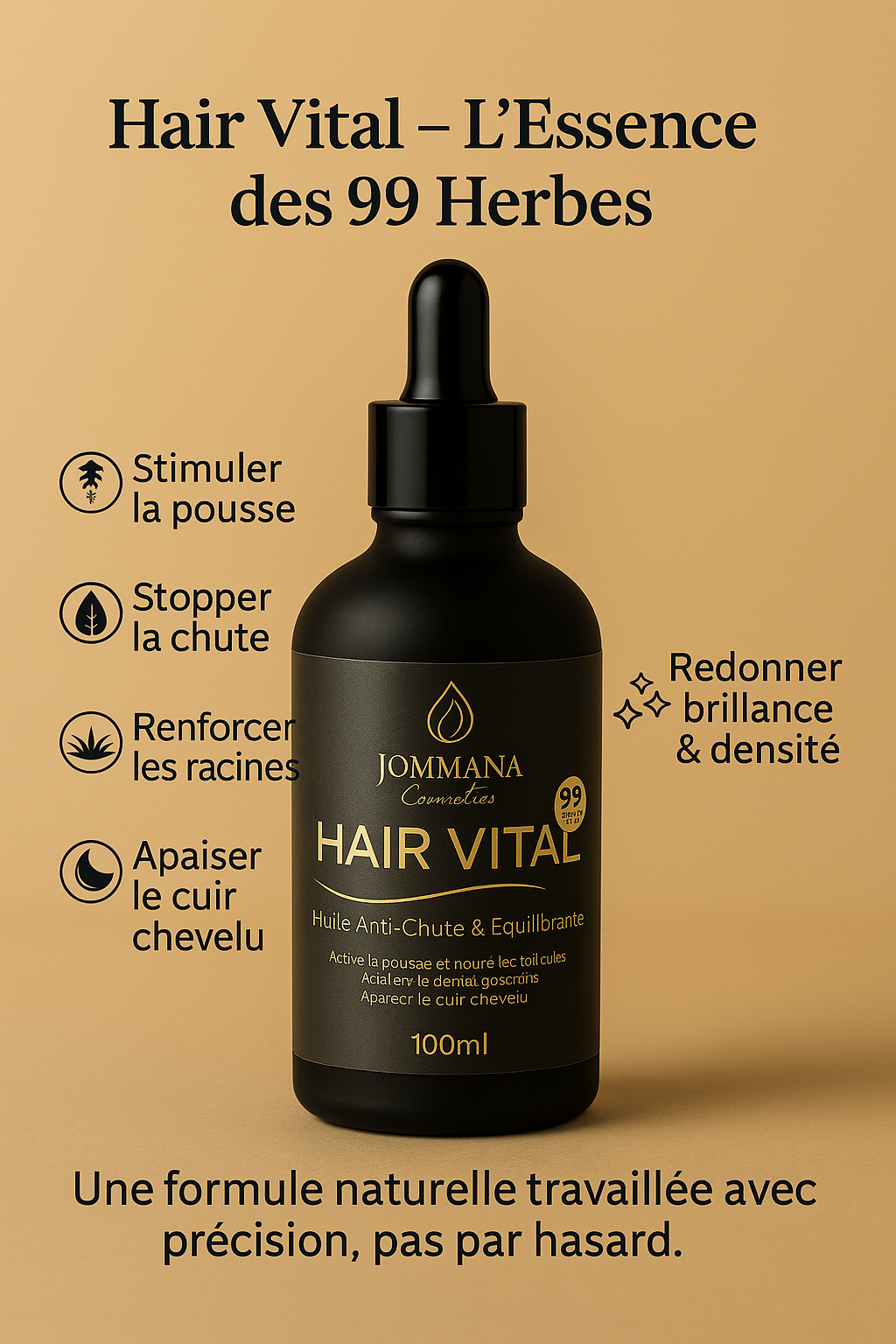 Huile Capillaire Hair Vital – 99 Herbes – Anti-Chute & Accélérateur de Pousse – 100ml