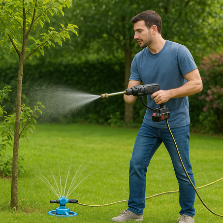 🚗 مضخة  سقي الاشجار و غسيل سيارات قوية + بطاريتين 💥 ورشاش هدية 🎁