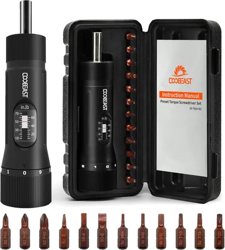 13 destornilladores de torque preestablecidos con puntas S2, juego de destornilladores de llave de torque de 1/4" para mantenimiento, herramientas, reparación y montaje de bicicletas, rango