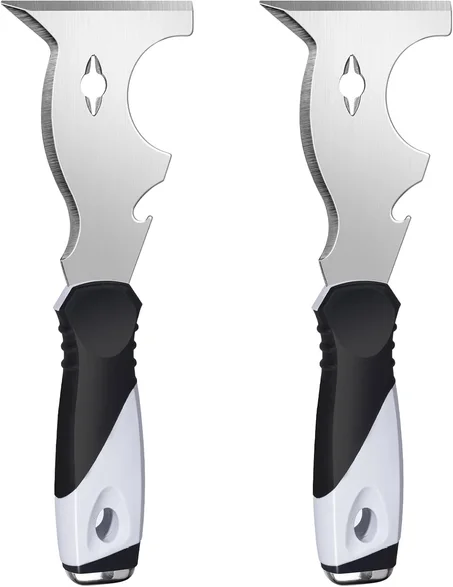 Mister Rui Paquete de 2 Cuchillos de Masilla 10 en 1 - Herramienta Multiusos para Pintores, Cuchillo de Cinta, Raspador de Pintura y Metal con Extremidad de Martillo, Herramienta de Spackle d