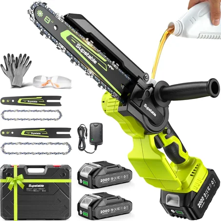 Mini motosierra inalámbrica, motosierra eléctrica de 8 pulgadas y 6 pulgadas, funciona con pilas, 1000 W sin escobillas de mano con 2 baterías, sierra de árbol para cortar ramas de madera, re