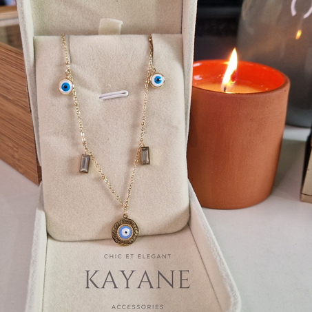 Collier œil bleu en acier inoxydable