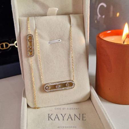 Ensemble Tendance rectangle strass en acier inoxydable, Collier + Gourmette