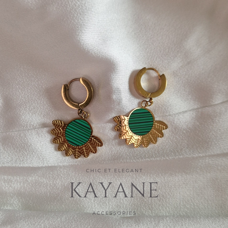 Boucles d'oreille en acier inoxydable pendentifs synthétiques en malachite