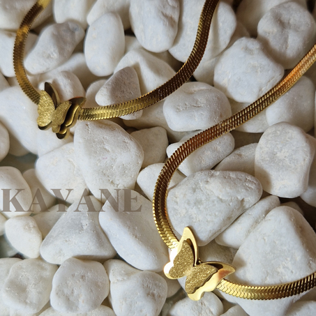 Ensemble collier et gourmette papillon en acier inoxydable