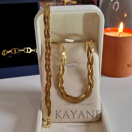 Ensemble torsadée à chevrons en acier inoxydable  collier + gourmette