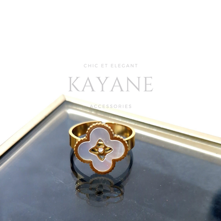 Bague trèfle blanche en acier inoxydable