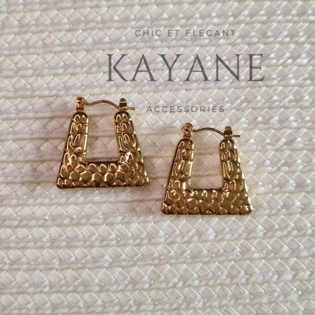 Boucles d'oreilles trapèze texturé en acier inoxydable