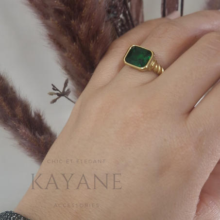 Bagues  pierre émeraude en acier inoxydable