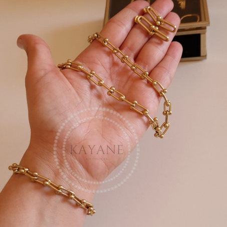 Ensemble maillon en forme de U en acier inoxydable, Collier + gourmette + Boucles d'oreilles