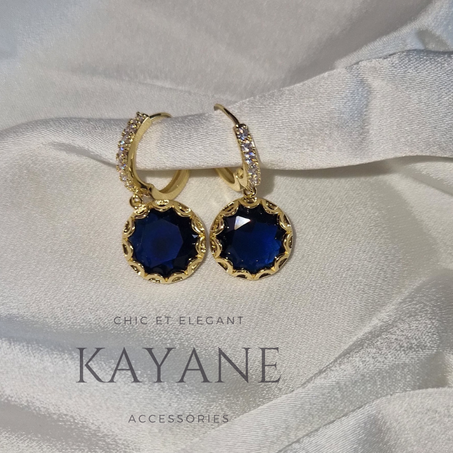 Boucles d'oreilles en acier inoxydable pendantes saphir bleu