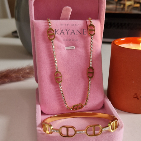 Ensemble bijoux CD en acier inoxydable Collier + Bracelet