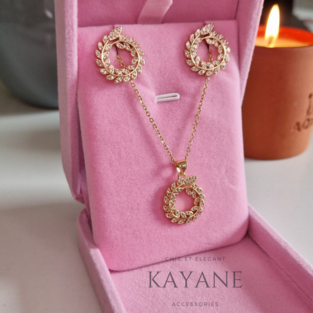 Ensemble  feuille d'olivier en acier inoxydable collier + boucles d'oreilles