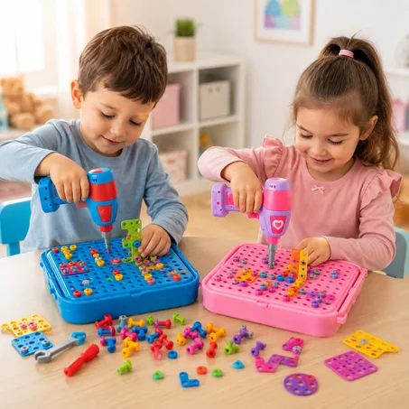 BricoloKids™ – Jeu de Construction Éducatif avec Perceuse Électrique