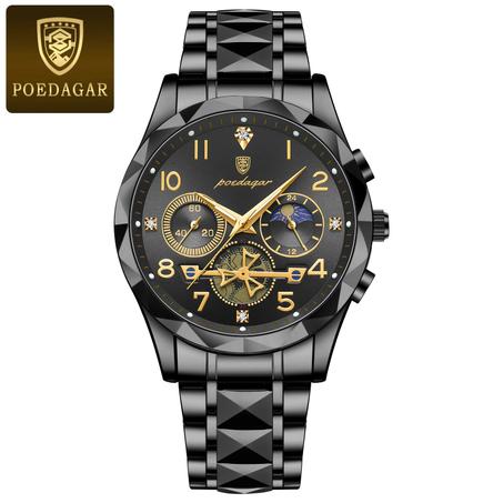 Montre homme POEDAGAR Chronographe Noir en acier inoxydable