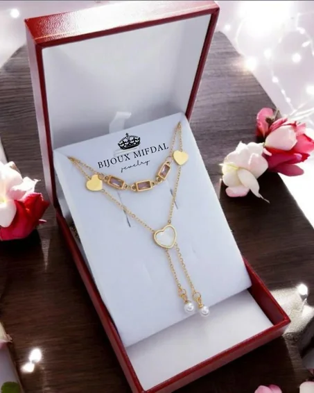 عقد القلب  🤍الأبيض المزدوج – لمسة أنوثة وأناقة من Mifdal