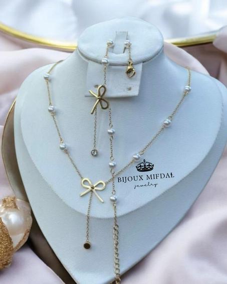 💎 طقم راقٍ من قطعتين – عقد وسلسلة يد من الفولاذ المقاوم للصدأ