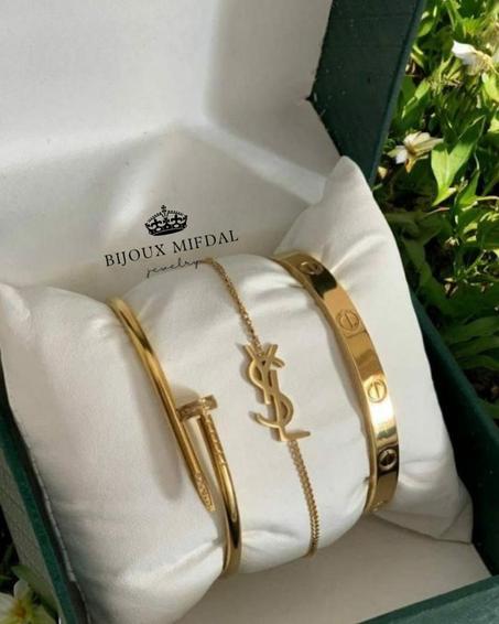 ✨ طقم ثلاثي أساور كارتييه – كلاو و غورميت – ستايل فان كليف ✨