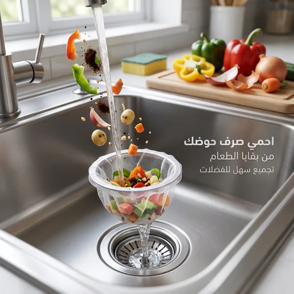 حامل ومصفاة بقايا الطعام لحوض المطبخ القابل للطي مع أكياس شبكية