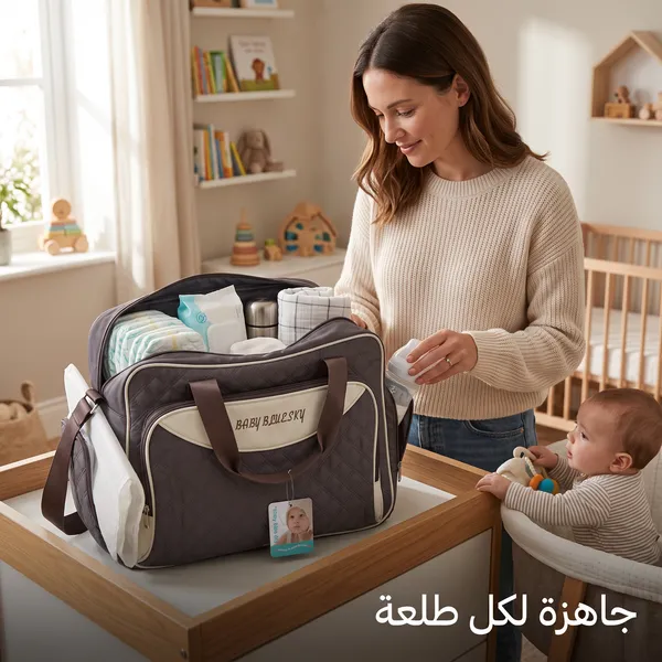 حقيبة ظهر كبيرة السعة للأم والطفل مصنوعة من البوليستر مع مساحة تخزين مدمجة لحفاضات الأطفال