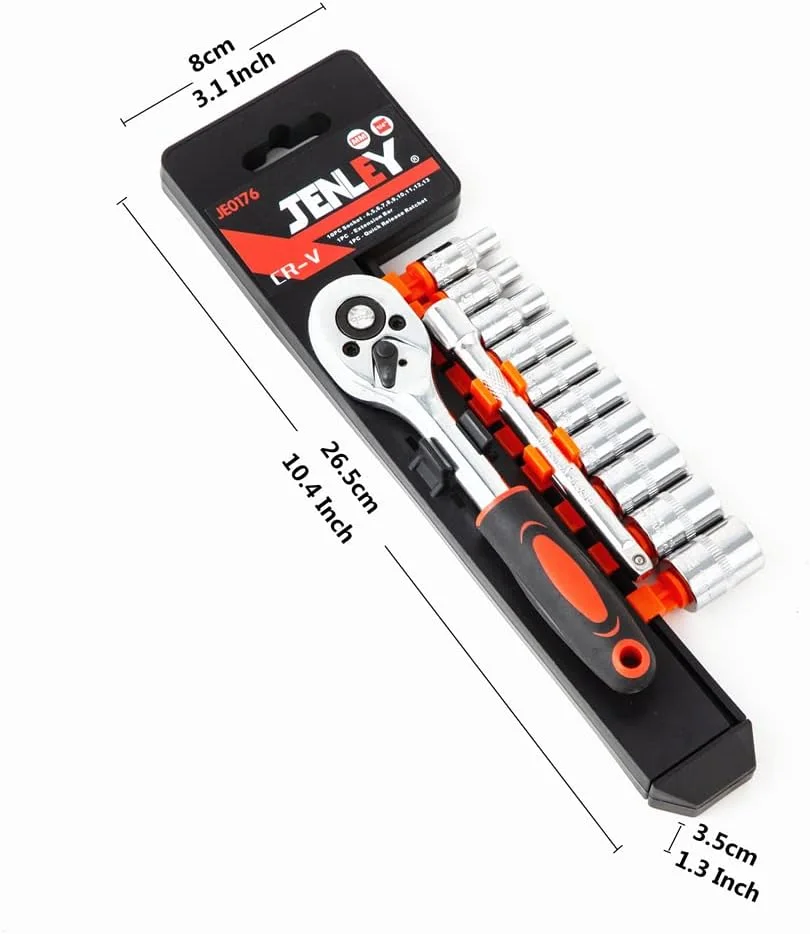 مقبض سقاطة (Ratchet) مقاس 1/4 بوصة ومجموعة رؤوس مفاتيح ربط (Sockets)