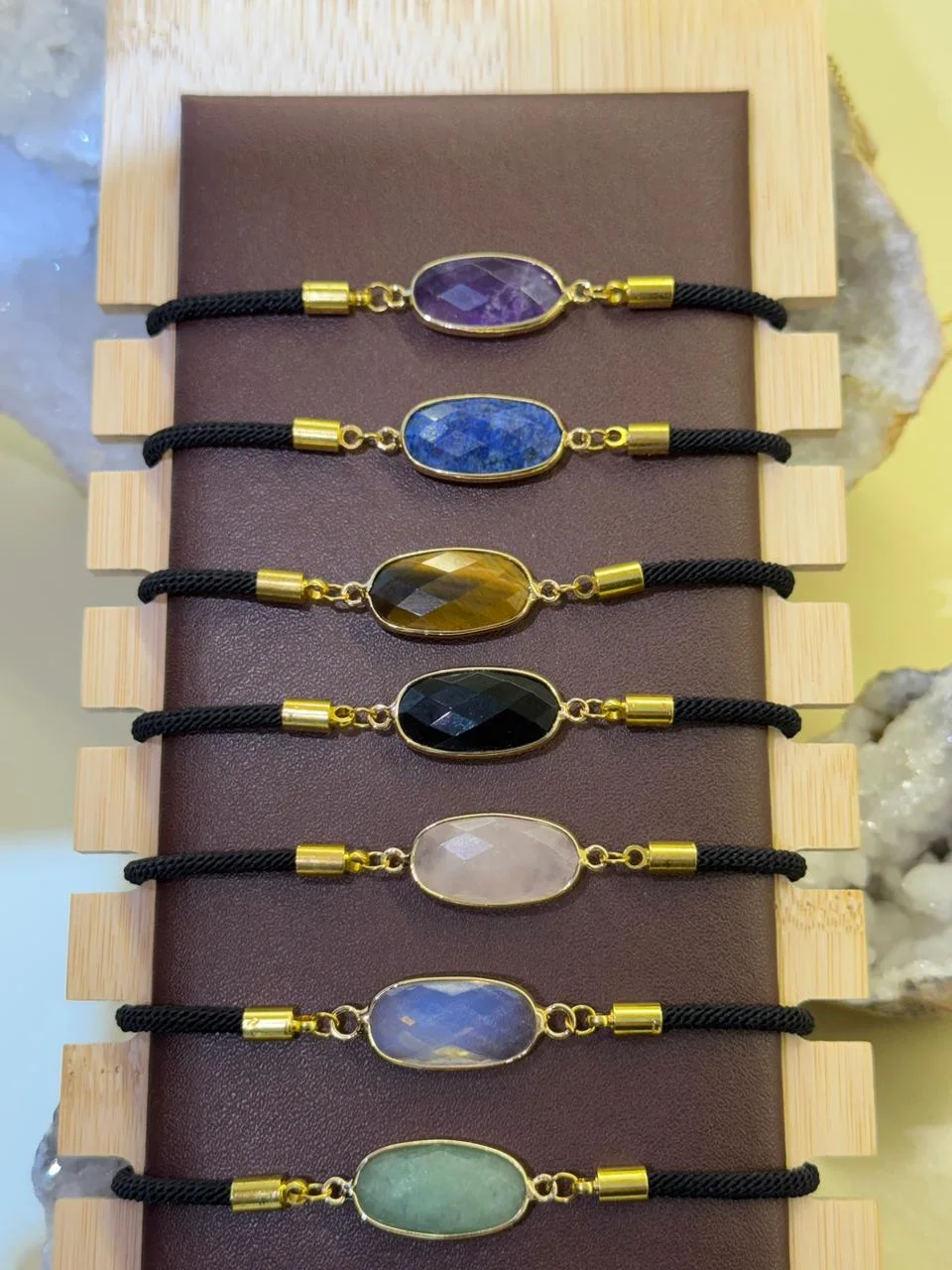 Bracelet corde réglable en pierre naturelle