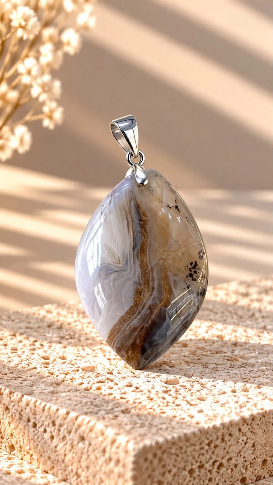 collier agate botswana grise /قلادة عقيق بوتسوانا الرمادي