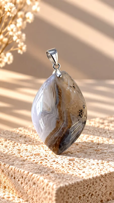 collier agate botswana grise /قلادة عقيق بوتسوانا الرمادي