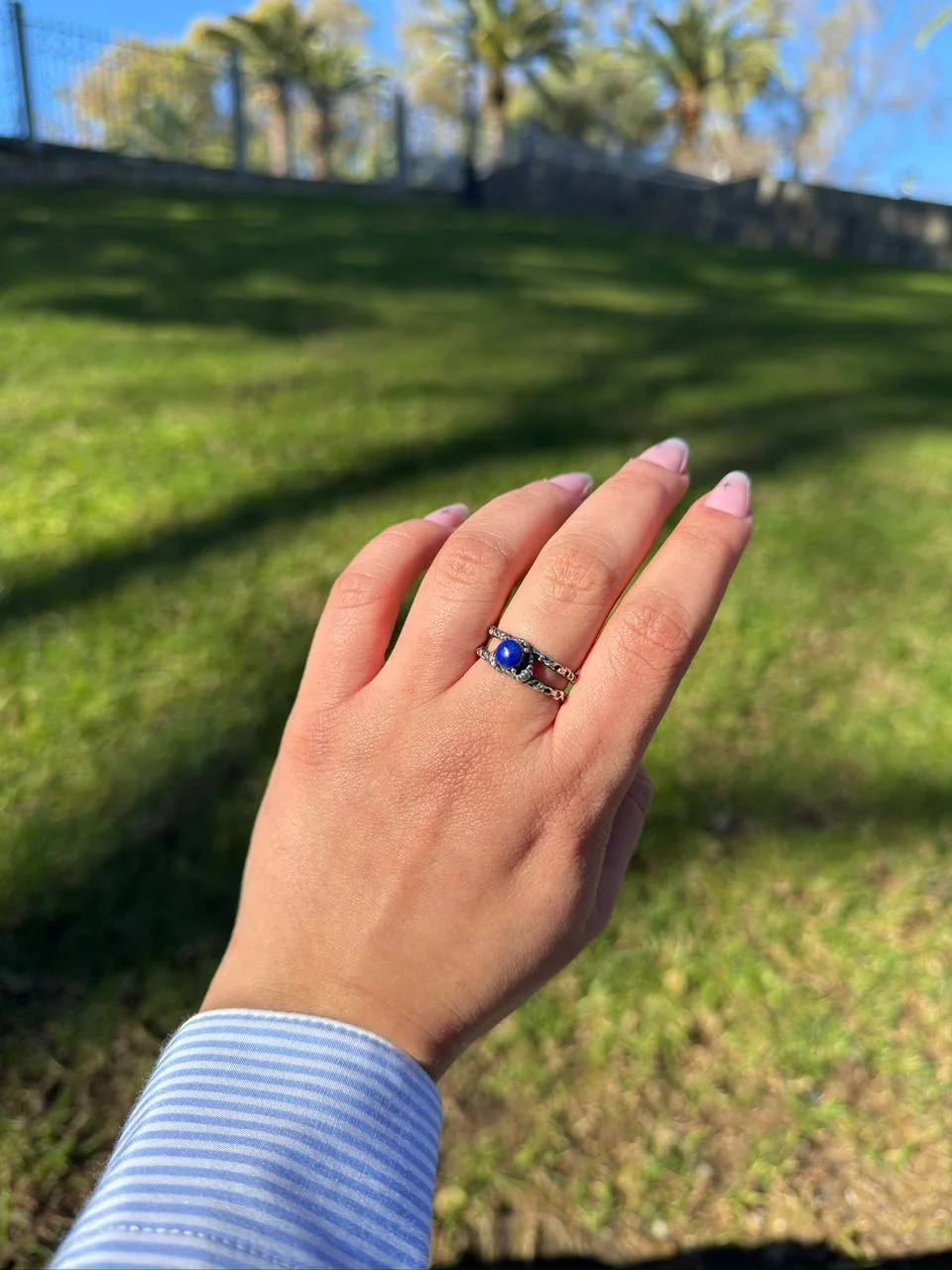 Bague lapis lazuli en argent s925/ خاتم من حجر اللازورد من الفضة عيار 925