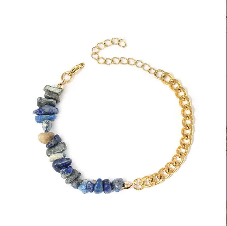 bracelet Azurite avec acier inoxydable /سوار اللازورد