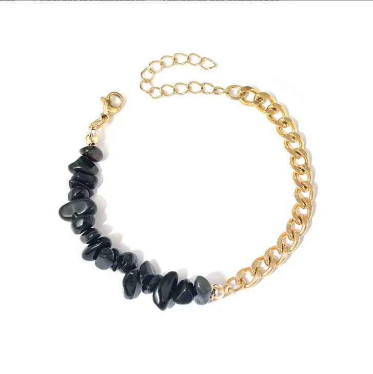 bracelet obsidienne  avec acier inoxydable /سوار الأوبسيديان