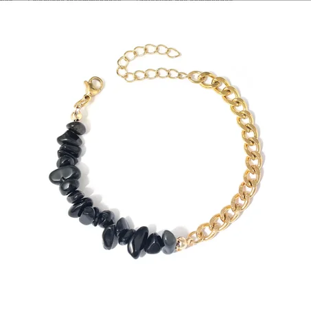 bracelet obsidienne  avec acier inoxydable /سوار الأوبسيديان