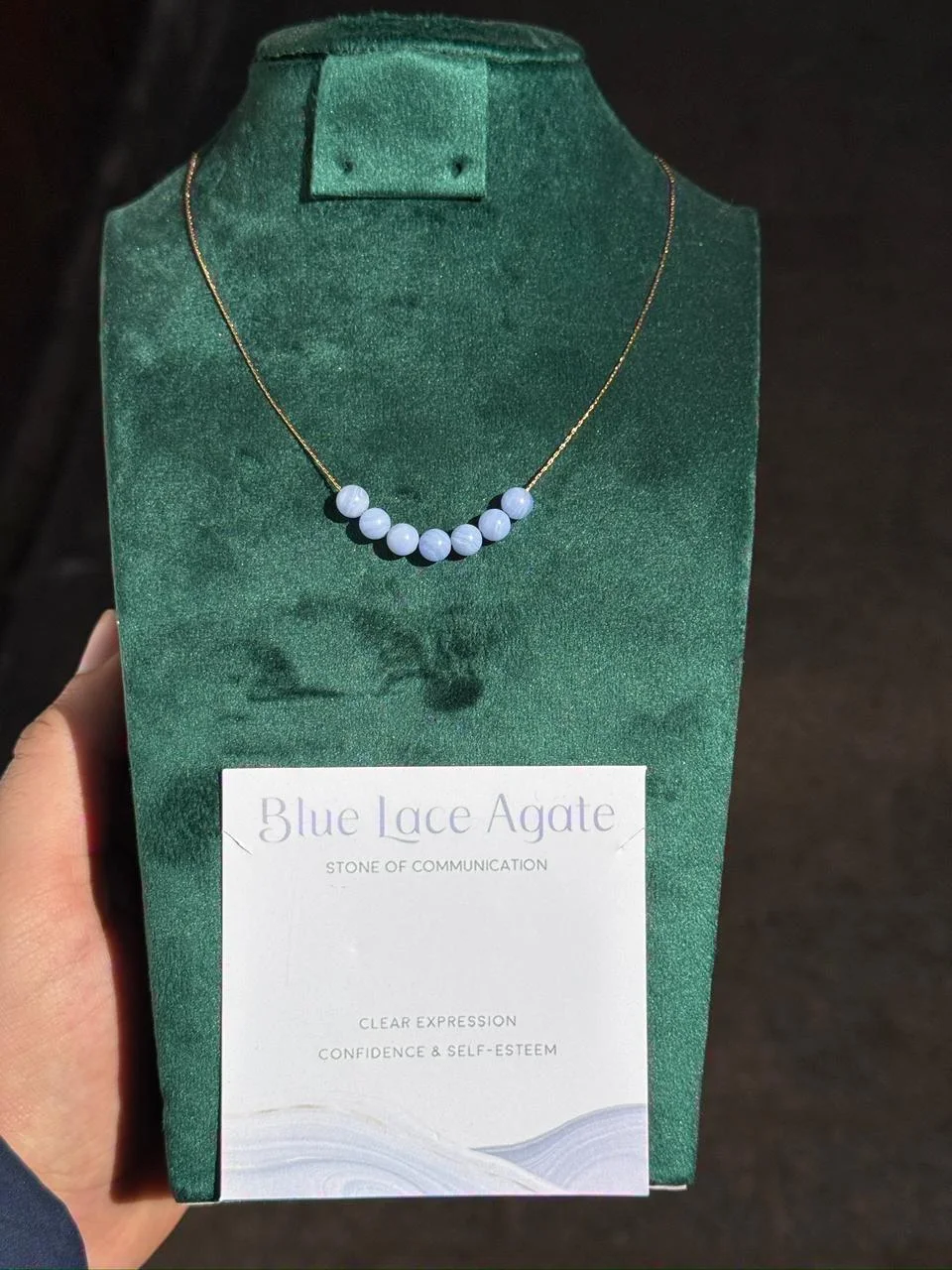collier blue lace agate avec acier inoxydable