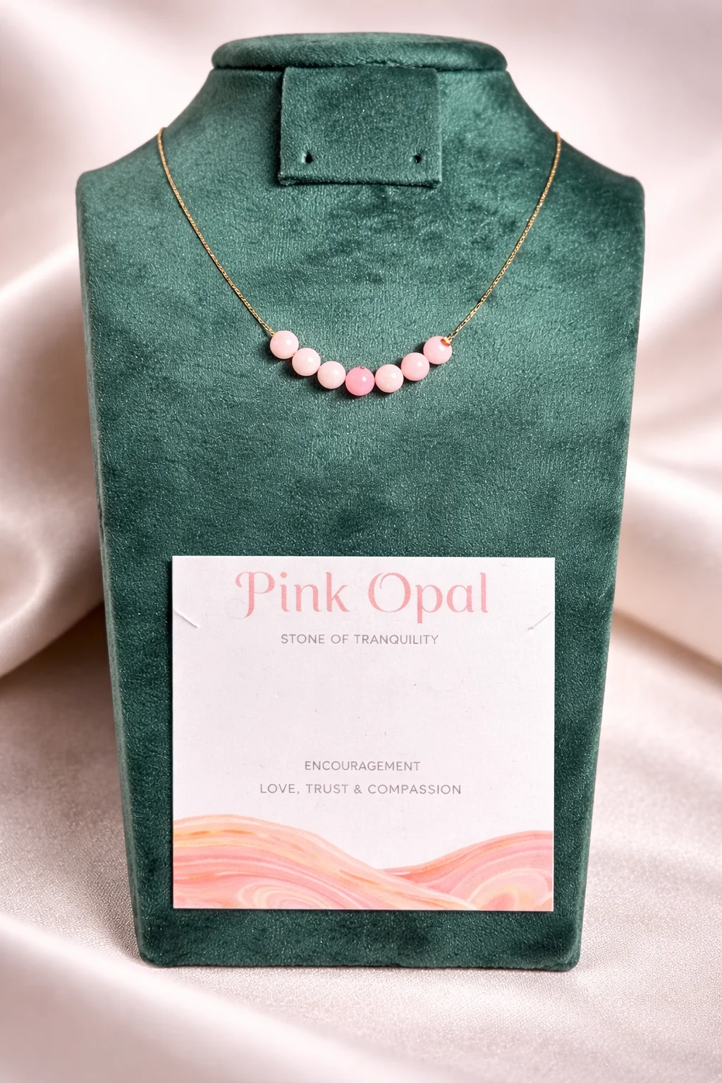 collier pink opal avec acier inoxydable