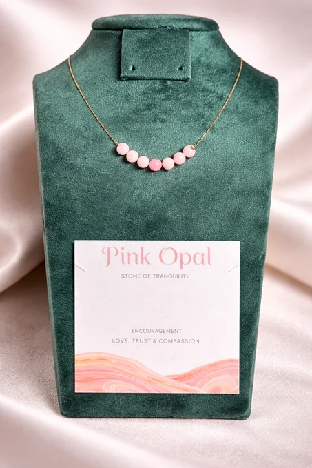 collier pink opal avec acier inoxydable