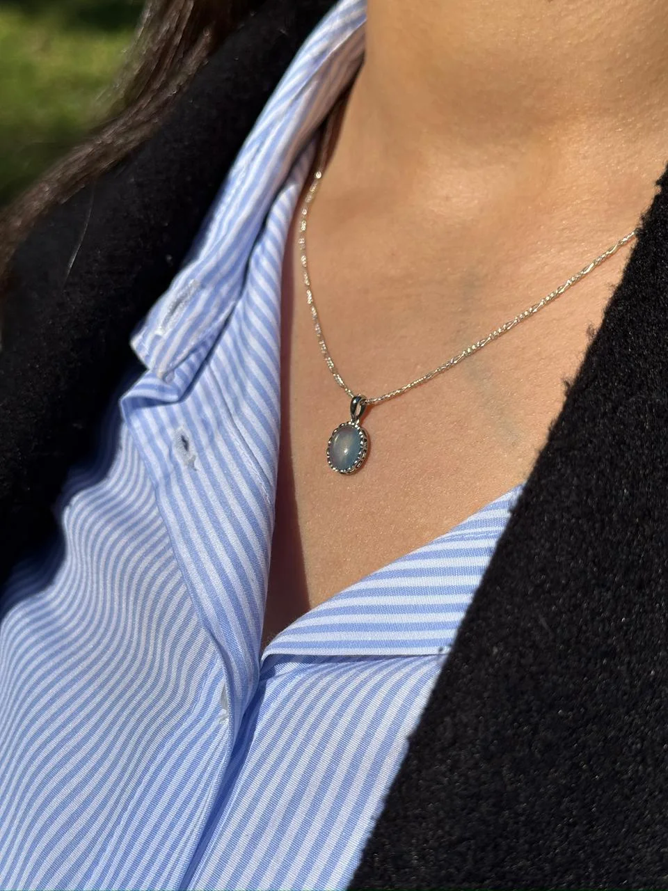 collier aquamarine en argent 925  / قلادة أكوامارين فضة عيار 925