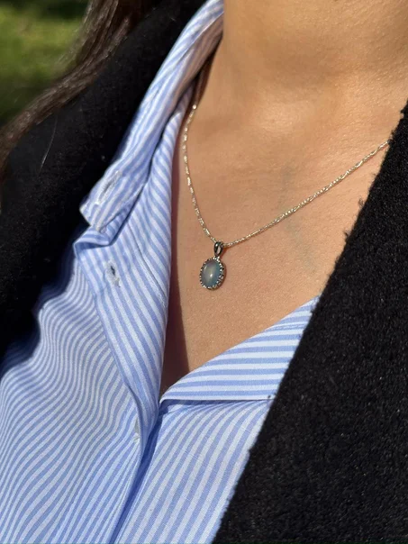 collier aquamarine en argent 925  / قلادة أكوامارين فضة عيار 925