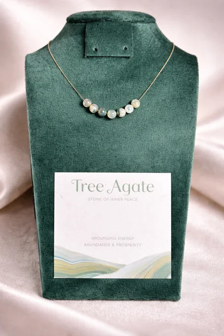 collier tree agate avec acier inoxydable