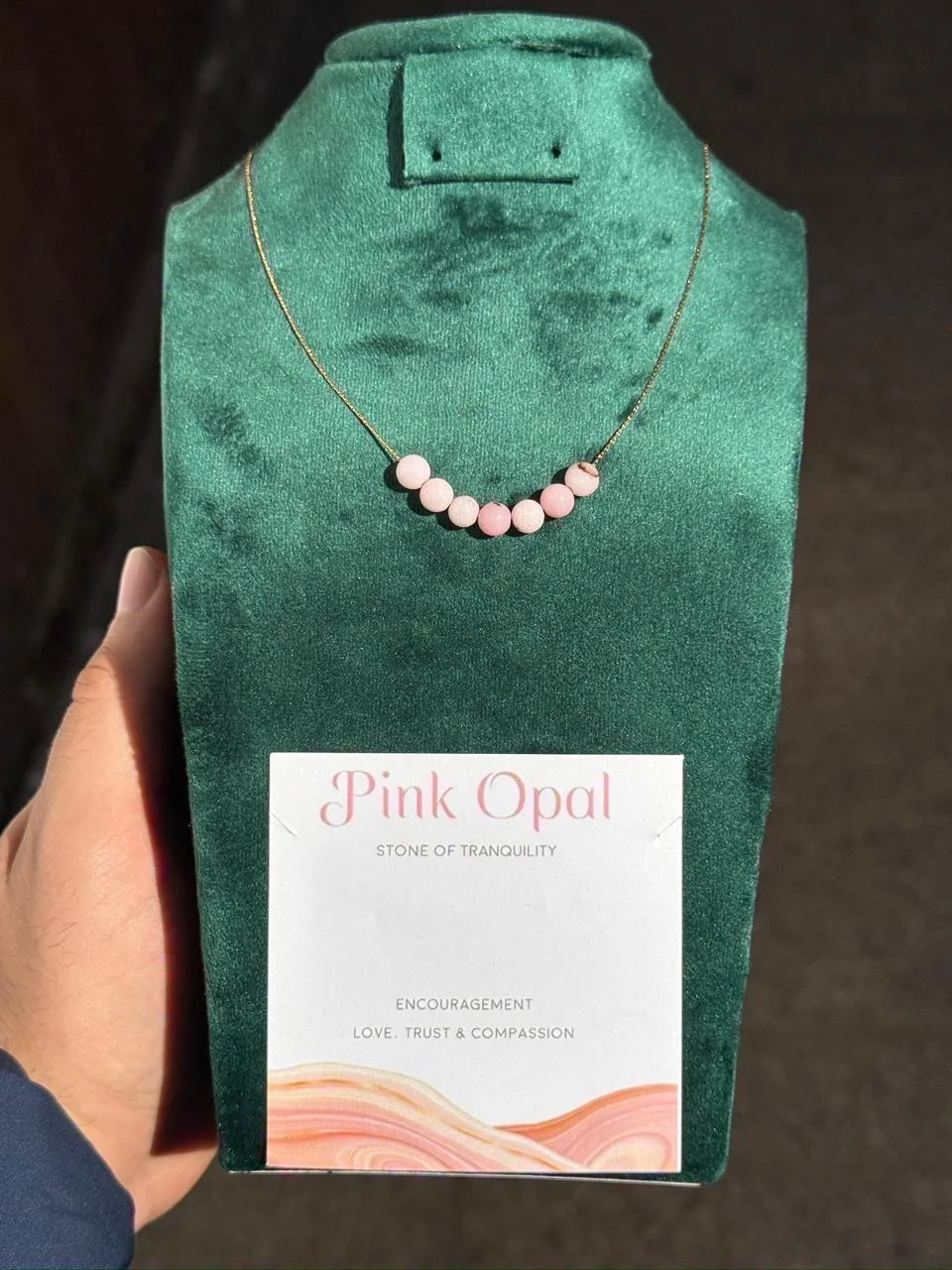 collier pink opal avec acier inoxydable