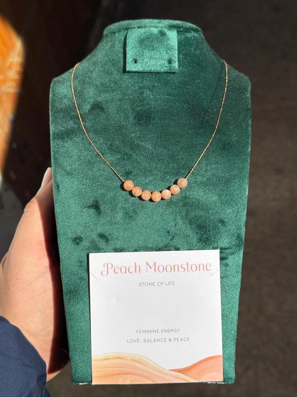 collier peach moonstone avec acier inoxydable