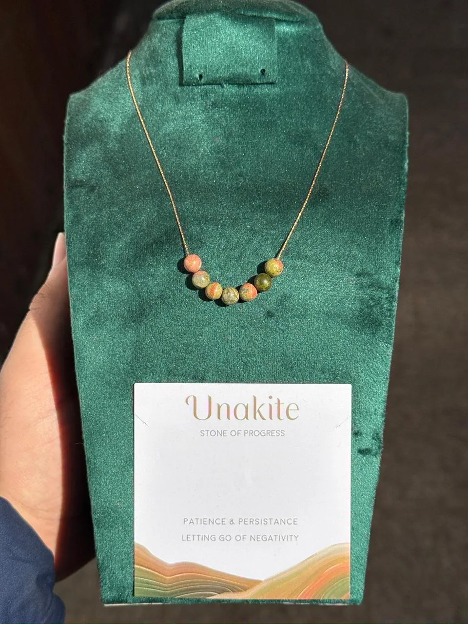 collier unakite avec acier inoxydable