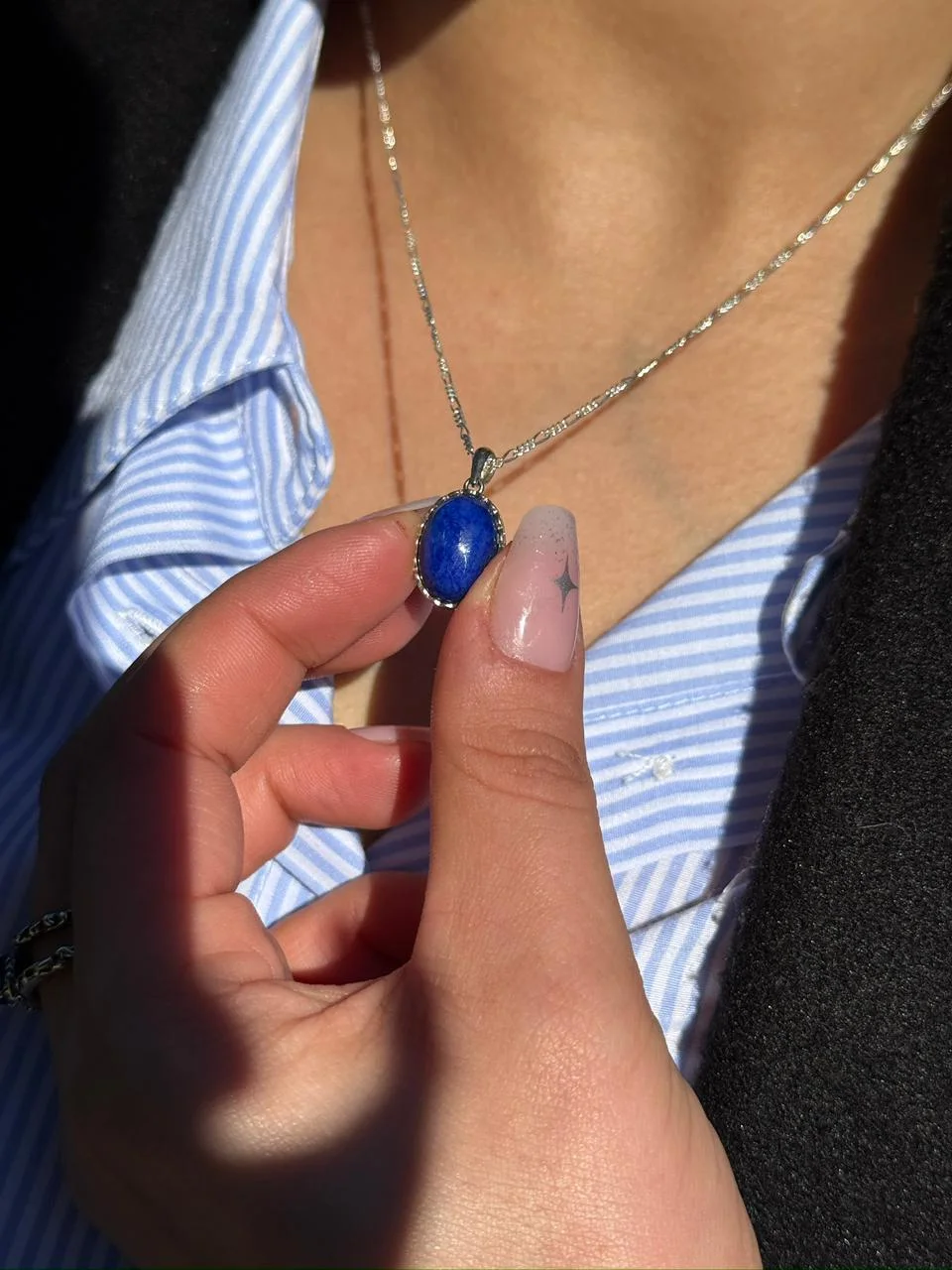 collier lapis lazuli en argent s925/ قلادة من حجر اللازورد من الفضة عيار 925