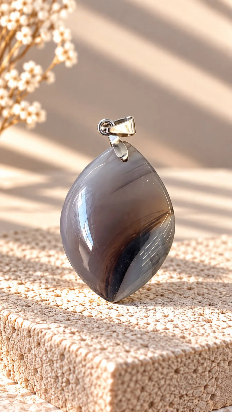 collier agate botswana grise /قلادة عقيق بوتسوانا الرمادي